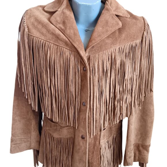 Vintage Women's Fringe Jacket sz 12 Schott Suede Leather Western Hippy USA 80's - Picture 1 of 8